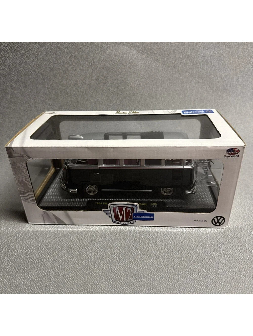 M2 Machines 1/24 1959 VW Microbus Deluxe USA Model S06 Silver Black Open Rag Top